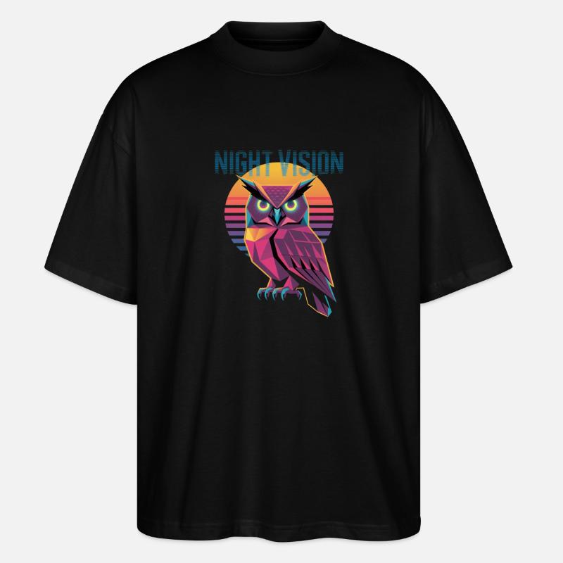Night Vision Eule Retro Synthwave Sunset - Stanley/Stella Oversized Unisex Bio T-Shirt Blaster 2.0 - Schwarz
