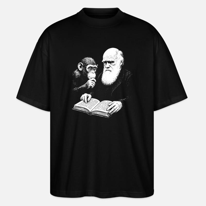 Charles Darwin lernt mit Monkey - Stanley/Stella Oversized Unisex Bio T-Shirt Blaster 2.0 - Schwarz