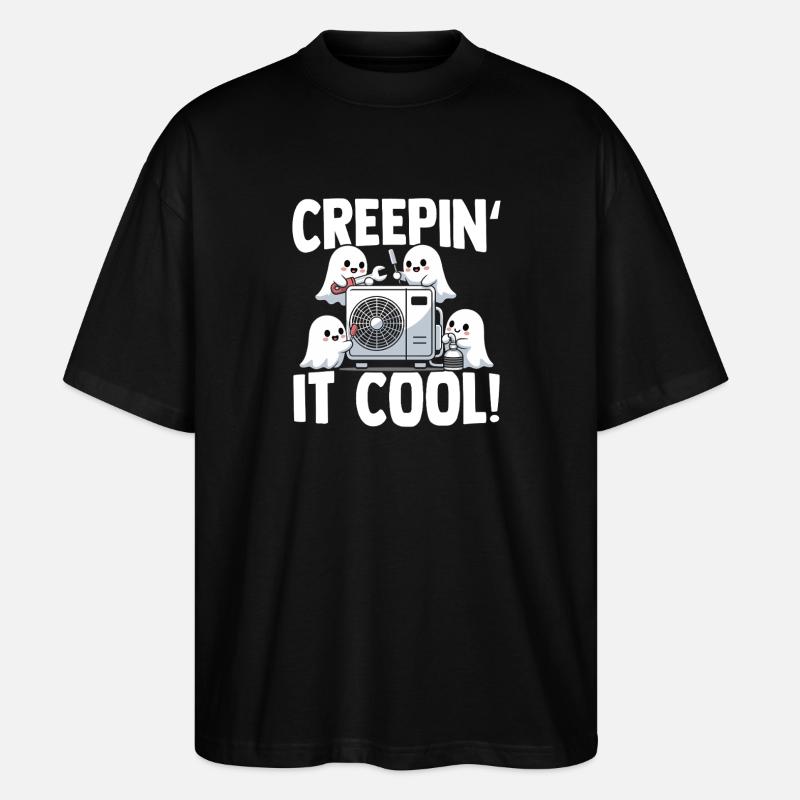 Technicien climatiseur Spooky Ghost CVAC - T-shirt bio Blaster 2.0 coupe oversize Stanley/Stella Unisexe - noir