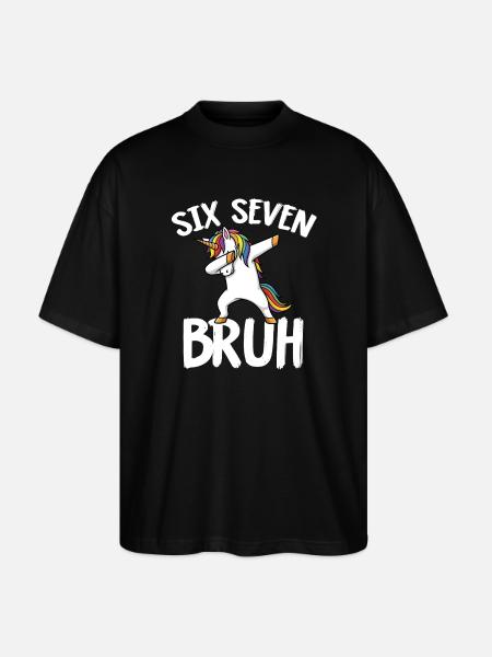 Sechs Sieben-Einhorn mit Regenbogen abtupfen - Stanley/Stella Oversized Unisex Bio T-Shirt Blaster 2.0 - Schwarz