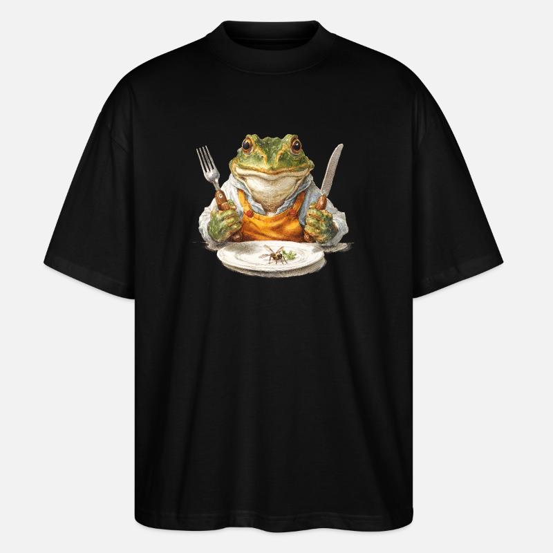 Froschkoch mit Gabel und Messer - Stanley/Stella Oversized Unisex Bio T-Shirt Blaster 2.0 - Schwarz