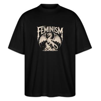 Feminist - Feminism Logo T-Shirt - Stanley/Stella Oversized Unisex Bio T-Shirt Blaster 2.0 - Schwarz - Vorne - Alina (178cm) & Michal (187cm)