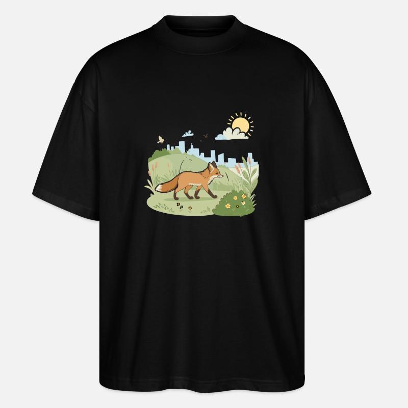 Fox in meadow in the sun - Stanley/Stella Oversized Unisex Organic T-shirt Blaster 2.0 - black