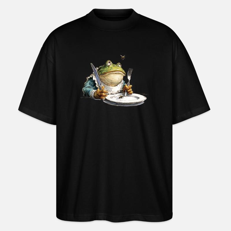 Küchen Frosch mit Teller - Stanley/Stella Oversized Unisex Bio T-Shirt Blaster 2.0 - Schwarz