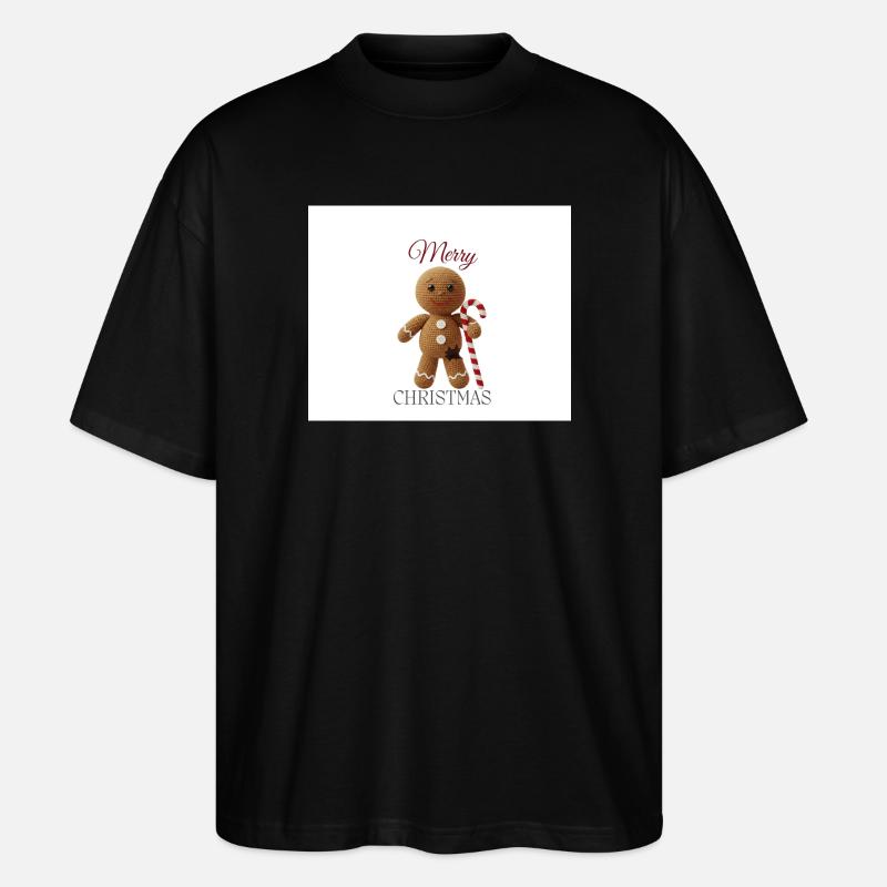 Gingerbread man with candy cane - Stanley/Stella Oversized Unisex Organic T-shirt Blaster 2.0 - black