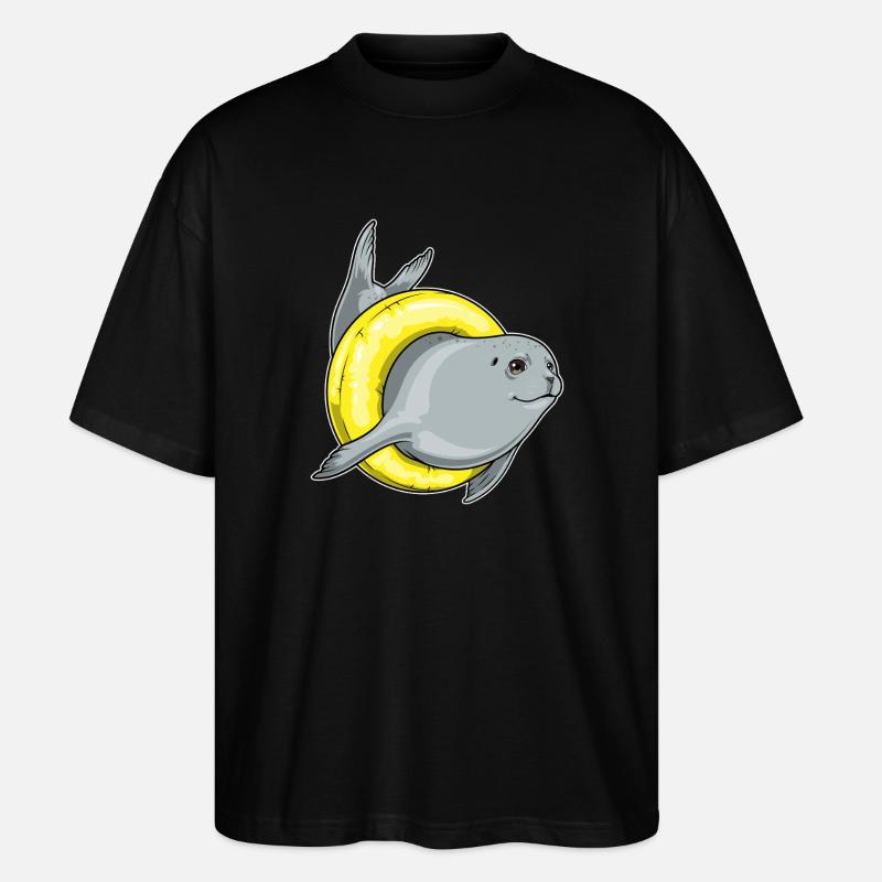 Seehund Schwimmen Schwimmring Sommer - Stanley/Stella Oversized Unisex Bio T-Shirt Blaster 2.0 - Schwarz