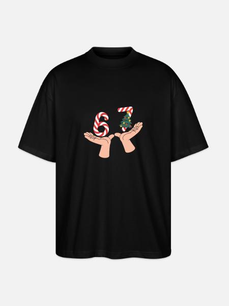 67 Funny Christmas Number Hands Motif - Stanley/Stella Oversized Unisex Organic T-shirt Blaster 2.0 - black