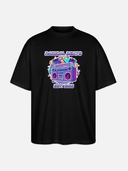 Radical Beats – 80s Retro Boombox Design - Stanley/Stella Oversized Unisex Organic T-shirt Blaster 2.0 - black