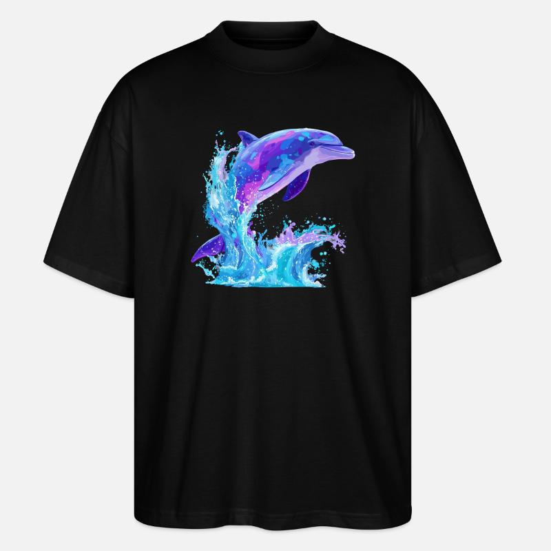 Farbiger Delfin Splash - Stanley/Stella Oversized Unisex Bio T-Shirt Blaster 2.0 - Schwarz