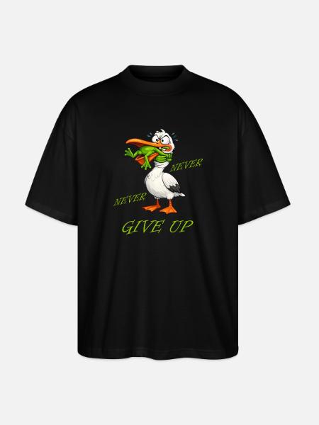 Stork - Never Give Up Frog - Stanley/Stella Oversized Unisex Organic T-shirt Blaster 2.0 - black