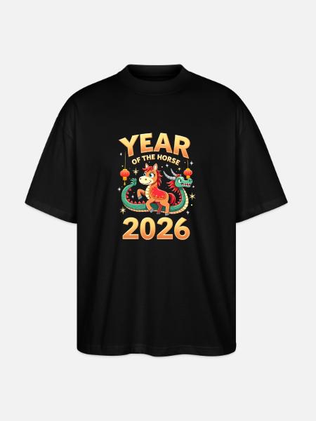 Nouvel An chinois du cheval 2026 - T-shirt bio Blaster 2.0 coupe oversize Stanley/Stella Unisexe - noir