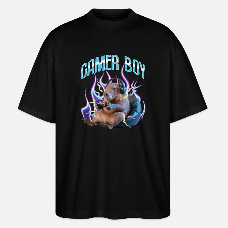 Funny Gaming Gamer Capybara - Stanley/Stella Oversized Unisex Bio T-Shirt Blaster 2.0 - Schwarz