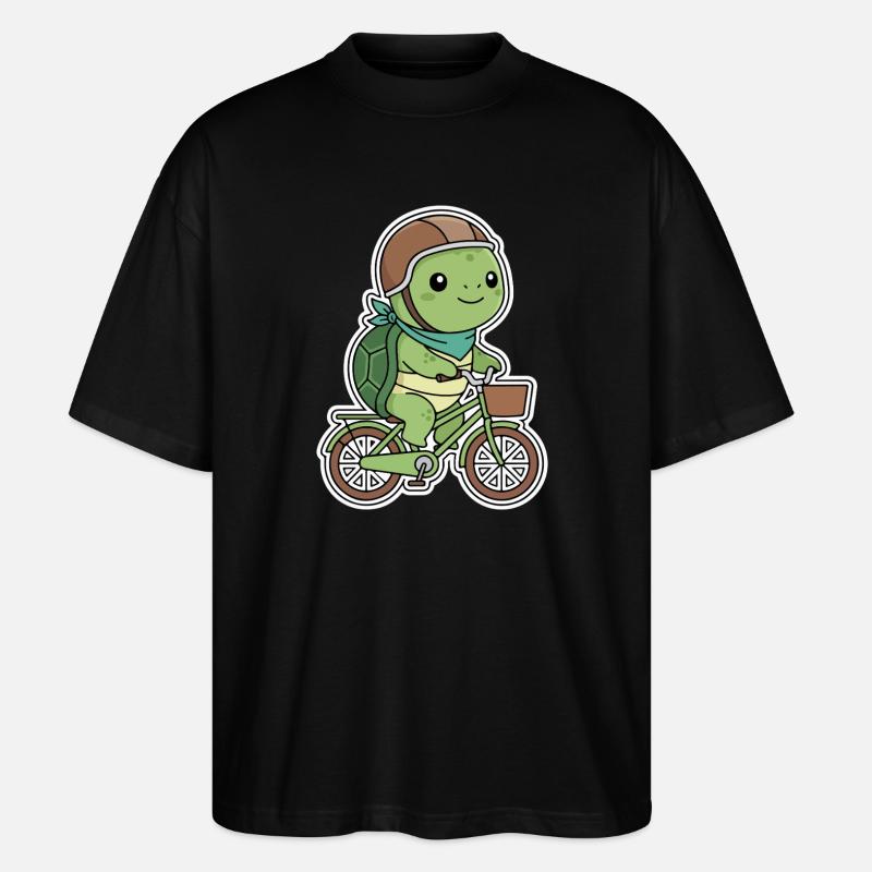 Green turtle on bicycle - Stanley/Stella Oversized Unisex Organic T-shirt Blaster 2.0 - black