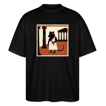 Römische Ratte Im Toga In Der Antike - Stanley/Stella Oversized Unisex Bio T-Shirt Blaster 2.0 - Schwarz - Vorne - Alina (178cm) & Michal (187cm)