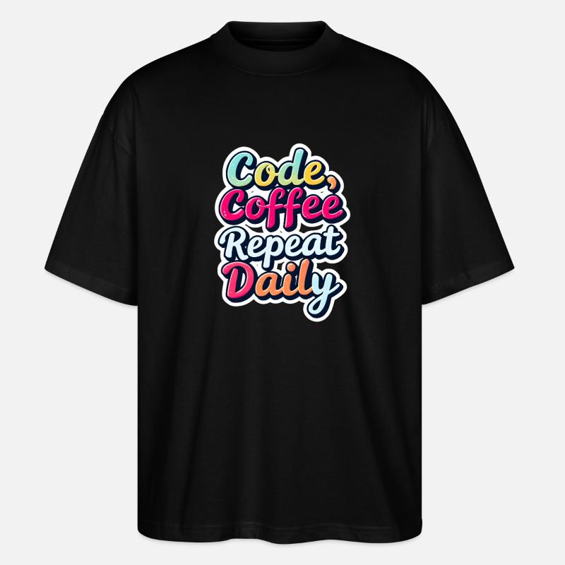 Code Schlaf Debug Wiederholungsprogramm Shirt - Stanley/Stella Oversized Unisex Bio T-Shirt Blaster 2.0 - Schwarz
