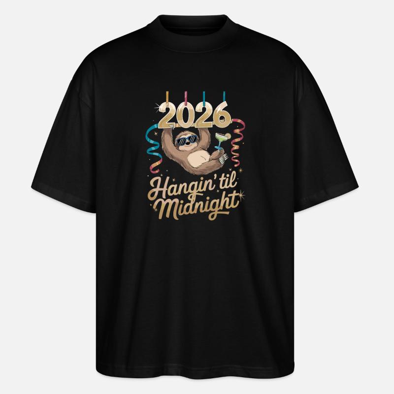  Faultier 2026 Hangin Til Midnight Silvester - Stanley/Stella Oversized Unisex Bio T-Shirt Blaster 2.0 - Schwarz