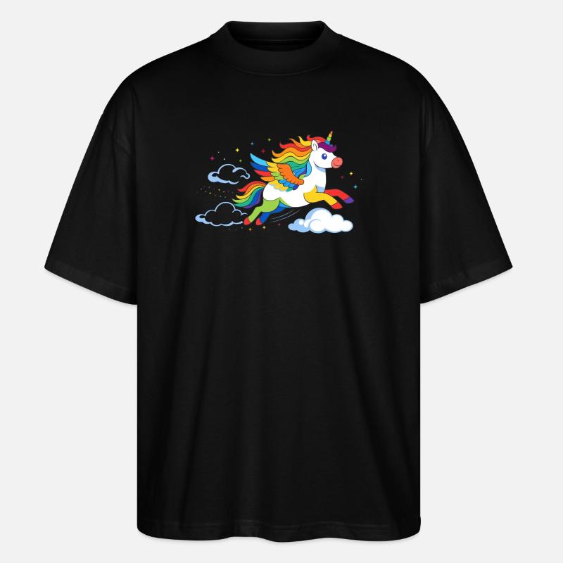 Fliegendes Regenbogen Einhorn – Magisches Motiv - Stanley/Stella Oversized Unisex Bio T-Shirt Blaster 2.0 - Schwarz