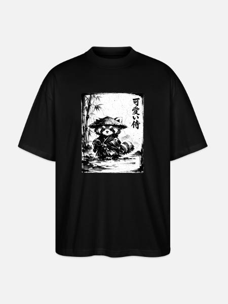 Samurai Red Panda Sumi-e Ink Drawing - Stanley/Stella Oversized Unisex Organic T-shirt Blaster 2.0 - black