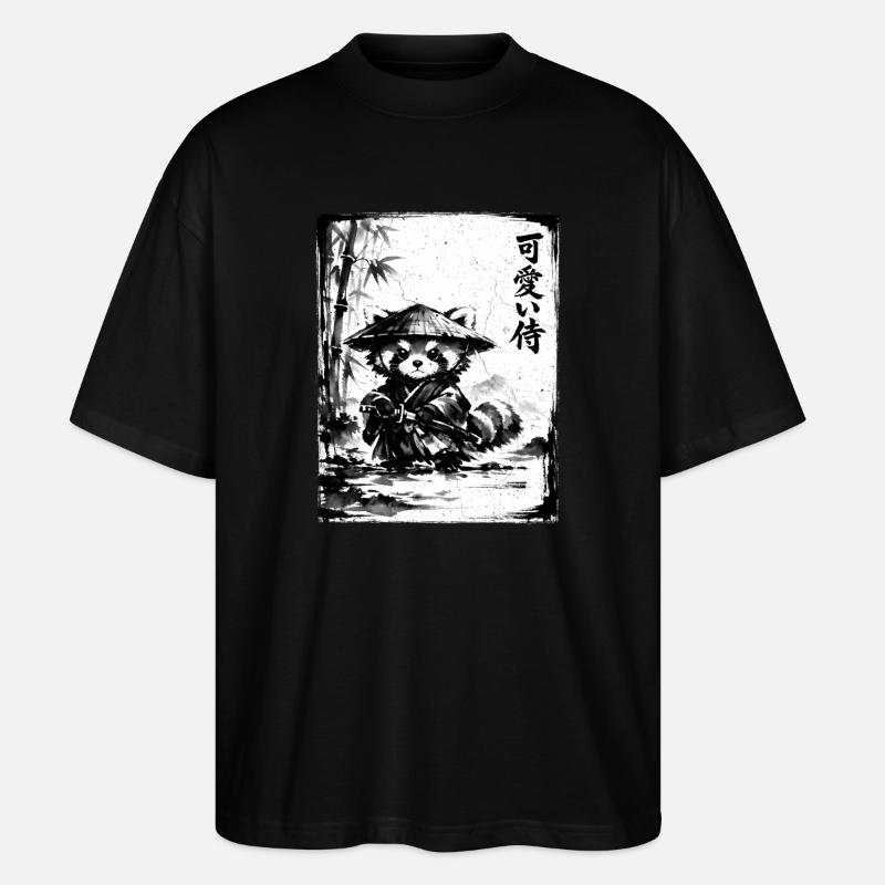 Samurai Roter Panda Sumi-e Tuschezeichnung - Stanley/Stella Oversized Unisex Bio T-Shirt Blaster 2.0 - Schwarz