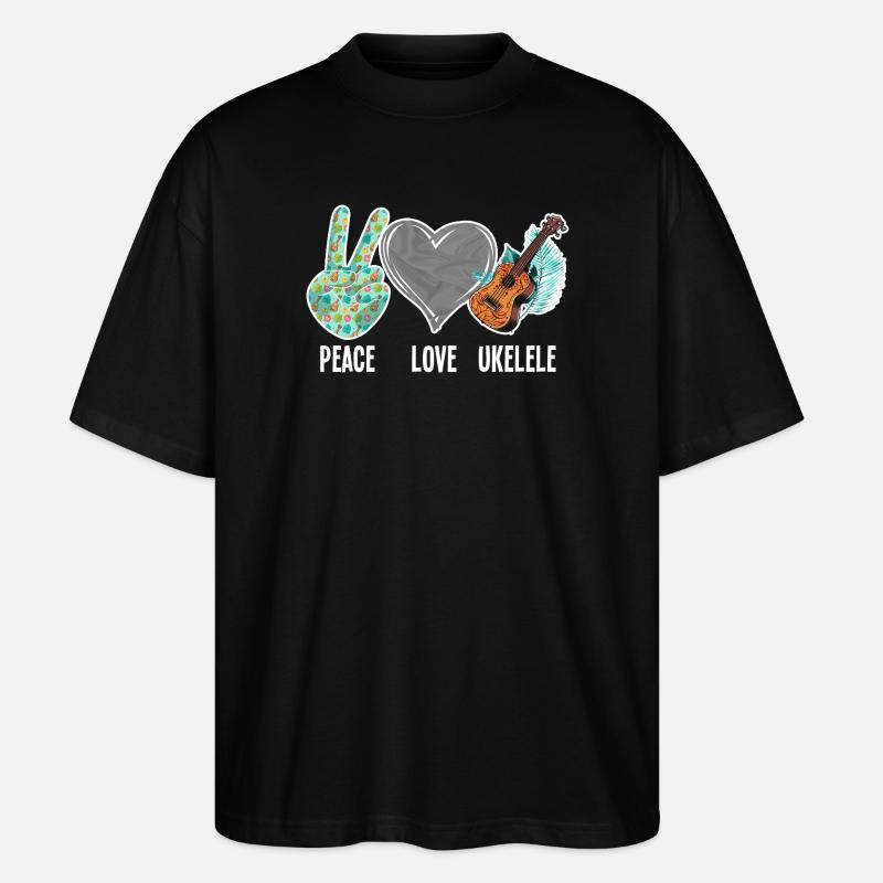 Hawaiian Ukulele Uke Peace Love - Stanley/Stella Oversized Unisex Bio T-Shirt Blaster 2.0 - Schwarz