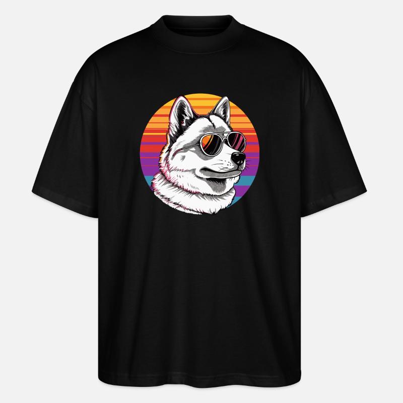 Husky mit Sonnenbrille im Regenbogen - Stanley/Stella Oversized Unisex Bio T-Shirt Blaster 2.0 - Schwarz