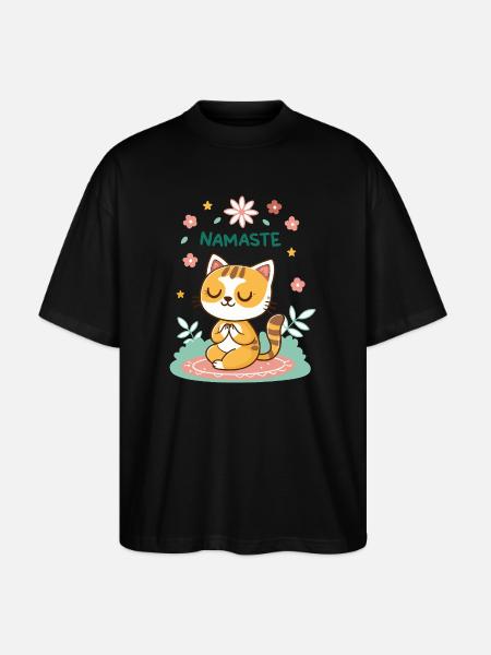 Cat Namaste Zen Flowers Nature - Stanley/Stella Oversized Unisex Organic T-shirt Blaster 2.0 - black