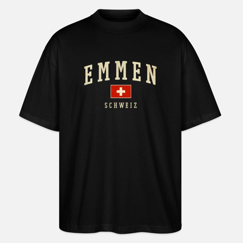 Emmen Schweiz Design mit Flagge - Stanley/Stella Oversized Unisex Bio T-Shirt Blaster 2.0 - Schwarz