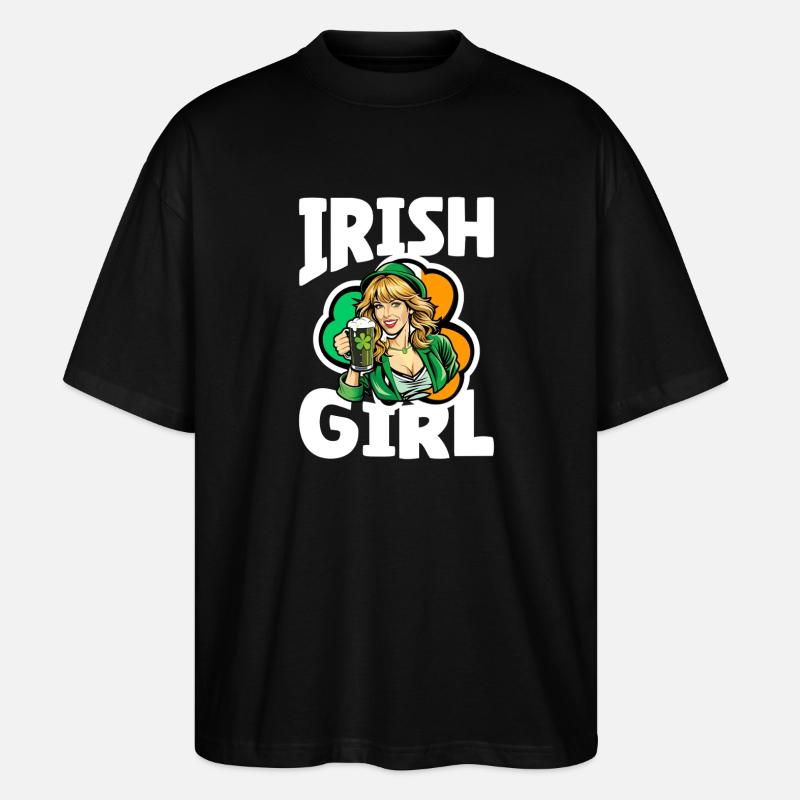 Fille irlandaise avec trèfle vert - T-shirt bio Blaster 2.0 coupe oversize Stanley/Stella Unisexe - noir