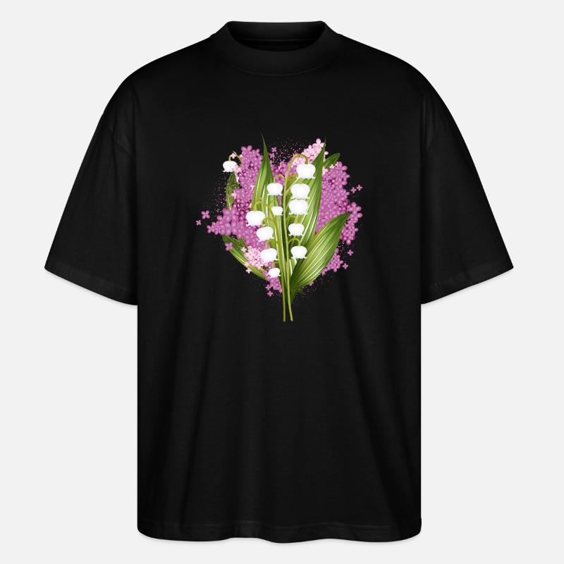 Muguet-de-vallée et lilas comme salut printanier - T-shirt bio Blaster 2.0 coupe oversize Stanley/Stella Unisexe - noir