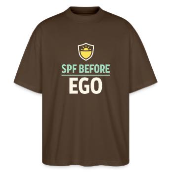 Spf Kultur Identität Hautpflege Humor - Stanley/Stella Oversized Unisex Bio T-Shirt Blaster 2.0 - Dunkelbraun - Vorne - Alina (178cm) & Michal (187cm)