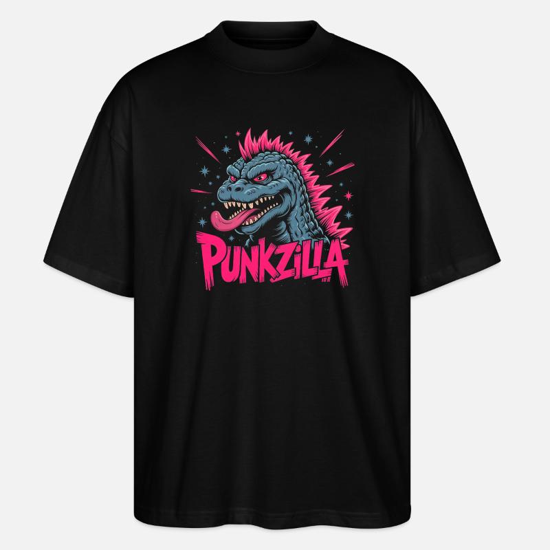 Punkzilla lustige Punkrock-Dinosaurier-Monsterkunst - Stanley/Stella Oversized Unisex Bio T-Shirt Blaster 2.0 - Schwarz