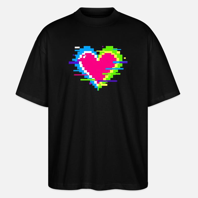 Pixelherz Neon Glitch Regenbogen - Stanley/Stella Oversized Unisex Bio T-Shirt Blaster 2.0 - Schwarz