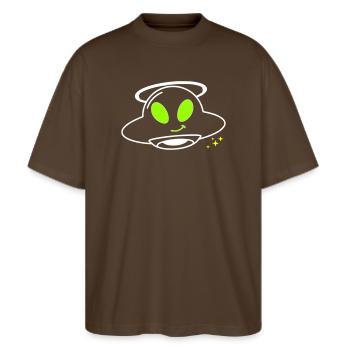 Pilote extraterrestre d’OVNI mignon Kawaii Vector - T-shirt bio Blaster 2.0 coupe oversize Stanley/Stella Unisexe - marron foncé - Devant - Alina (178cm) & Michal (187cm)