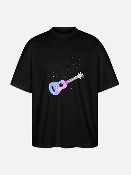 Aquarelle ukulélé hawaïen - T-shirt bio Blaster 2.0 coupe oversize Stanley/Stella Unisexe - noir