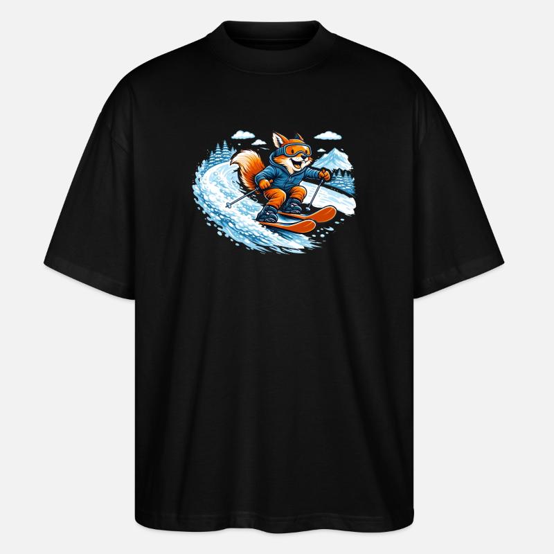 Funny Ski Fox – Comic Winter Motif - Stanley/Stella Oversized Unisex Organic T-shirt Blaster 2.0 - black