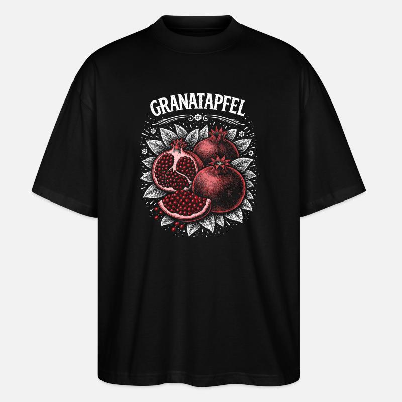 Granatapfel Kontrastdruck Rote Beeren - Stanley/Stella Oversized Unisex Bio T-Shirt Blaster 2.0 - Schwarz