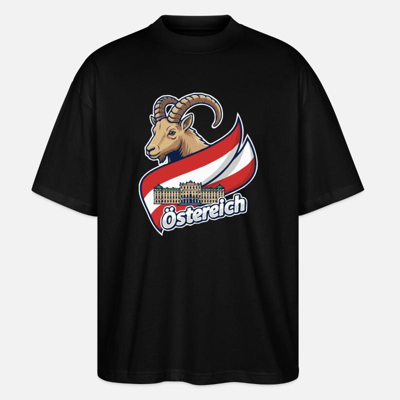 Bouquetin avec drapeau autrichien - T-shirt bio Blaster 2.0 coupe oversize Stanley/Stella Unisexe - noir