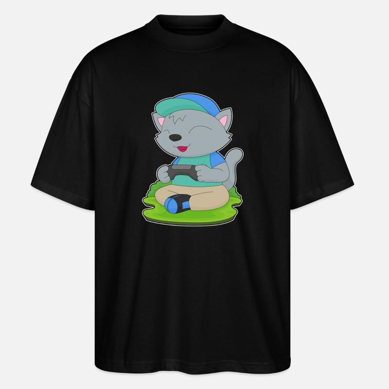 Katze Gamer Controller - Stanley/Stella Oversized Unisex Bio T-Shirt Blaster 2.0 - Schwarz