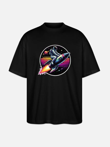 Astronaut on rocket in retro sunset - Stanley/Stella Oversized Unisex Organic T-shirt Blaster 2.0 - black