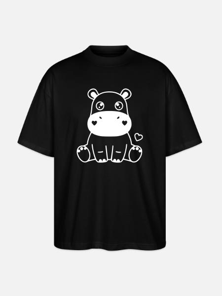 Cute Hippopotamus Baby Kawaii Heart - Stanley/Stella Oversized Unisex Organic T-shirt Blaster 2.0 - black