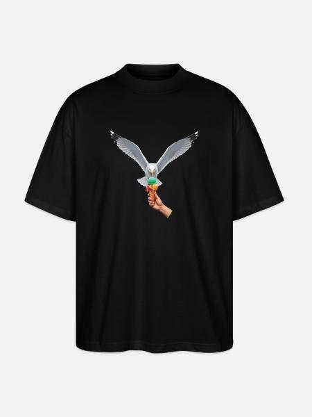Lustige Möwe Stiehlt Eiscreme - Stanley/Stella Oversized Unisex Organic T-shirt Blaster 2.0 - black