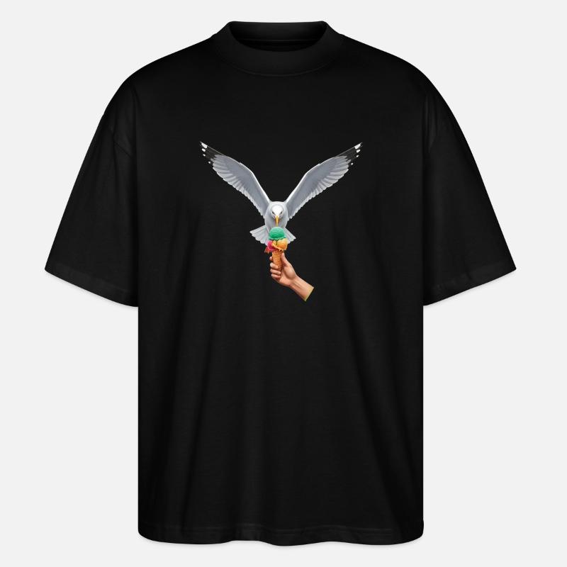 Mouette drôle vole une glace - T-shirt bio Blaster 2.0 coupe oversize Stanley/Stella Unisexe - noir