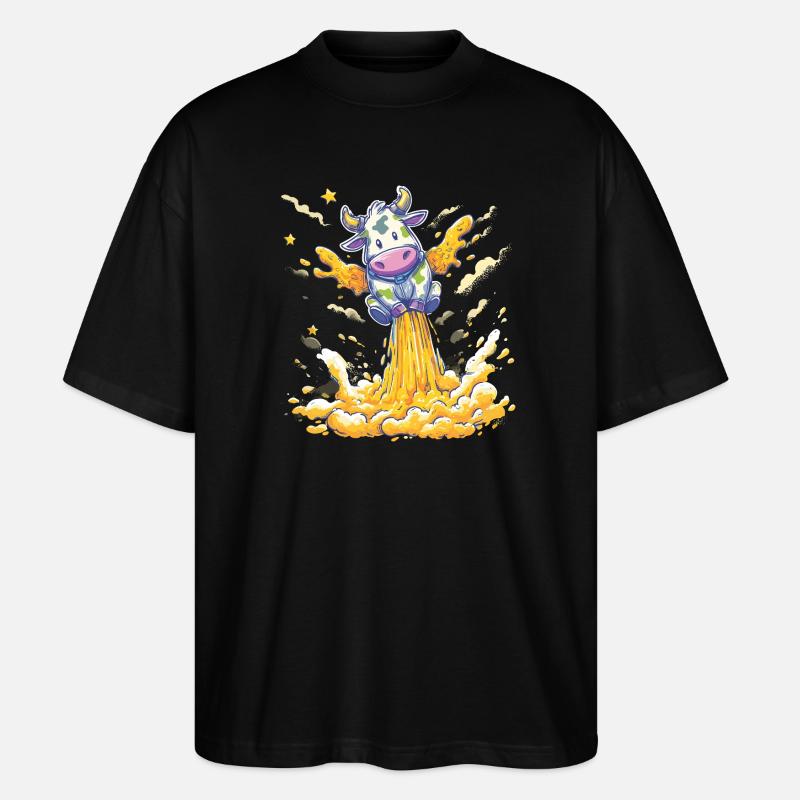 Cow rocket launch in milk stream - Stanley/Stella Oversized Unisex Organic T-shirt Blaster 2.0 - black