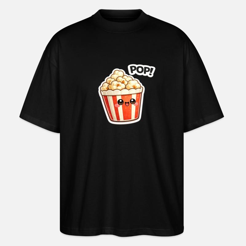 Kawaii Popcorn Lächel-Design - Stanley/Stella Oversized Unisex Bio T-Shirt Blaster 2.0 - Schwarz