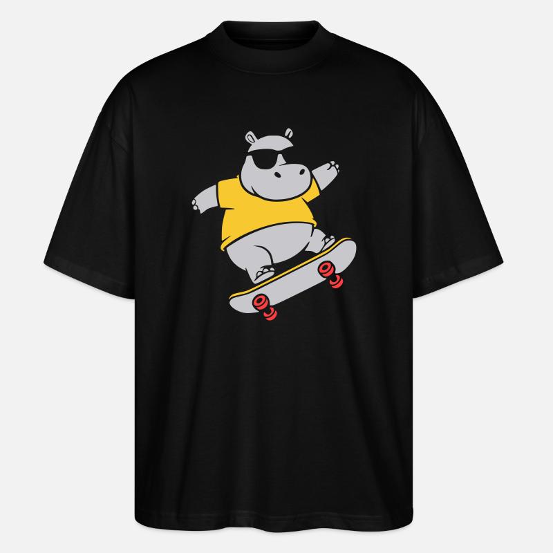 Cooles Nilpferd Skater Skateboard Vektor - Stanley/Stella Oversized Unisex Bio T-Shirt Blaster 2.0 - Schwarz