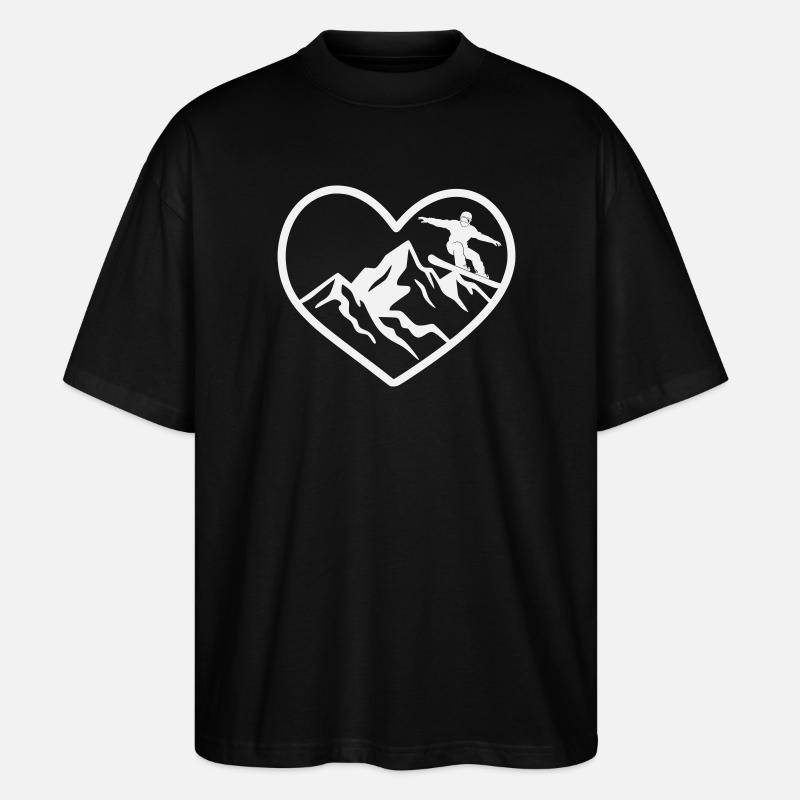 Herz, Berge und Snowboarder - Stanley/Stella Oversized Unisex Bio T-Shirt Blaster 2.0 - Schwarz