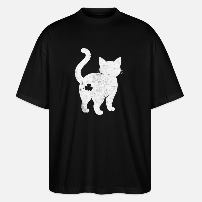 Katzen Silhouette mit Kleeblatt - Stanley/Stella Oversized Unisex Bio T-Shirt Blaster 2.0 - Schwarz