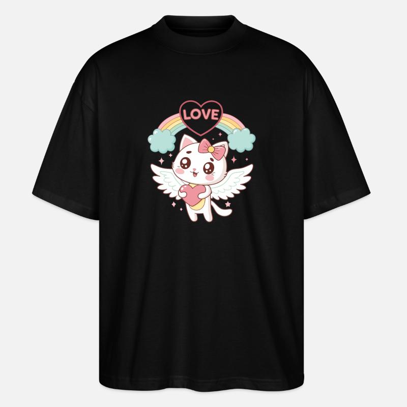 Chat ailé Arc en Ciel Amour - T-shirt bio Blaster 2.0 coupe oversize Stanley/Stella Unisexe - noir