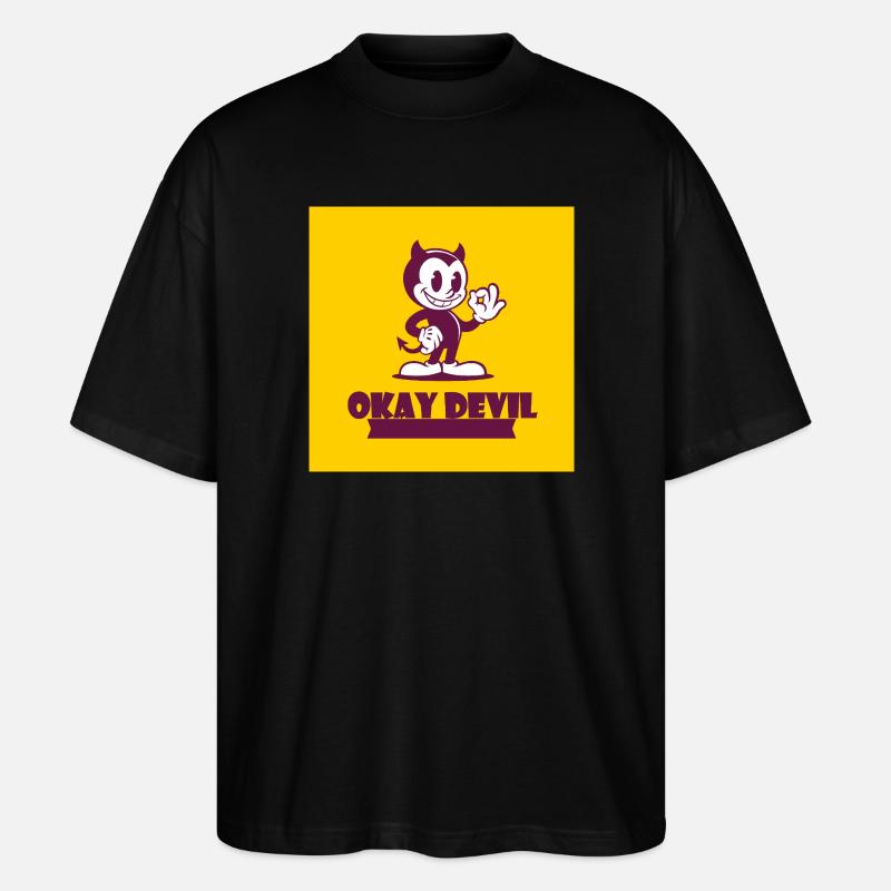 Okay Devil-Maskottchen auf Gelb - Stanley/Stella Oversized Unisex Bio T-Shirt Blaster 2.0 - Schwarz