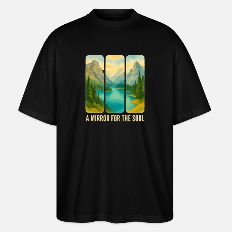 Berglandschafts-Triptychon mit See - Stanley/Stella Oversized Unisex Bio T-Shirt Blaster 2.0 - Schwarz